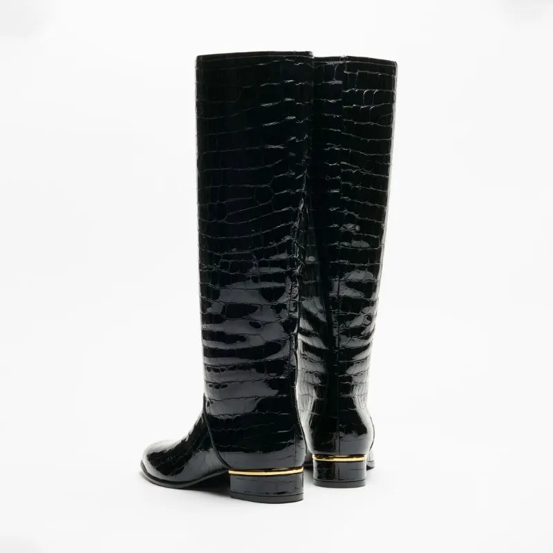 2026 Herbst und Winter Neue Runde Zehe Niedriger Absatz Damen Kniehohe Stiefel, Modische Flache Mittelsohlen-Stiefel für Frauen