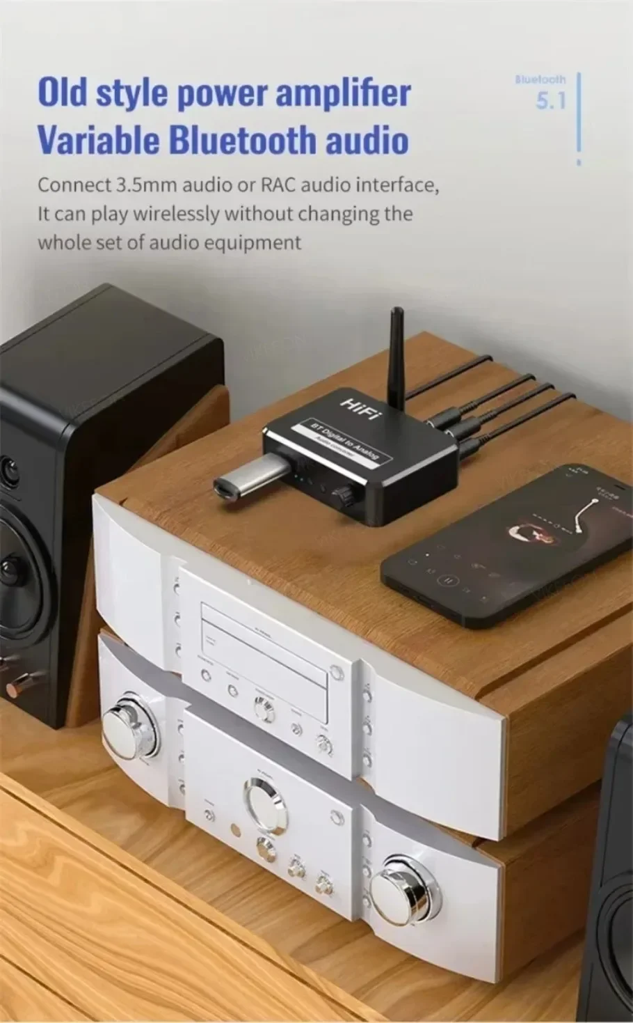 DAC Bluetooth 5.1 Penerima Audio Konverter Digital Ke Analog 3.5Mm AUX RCA L/R U-disk Stereo Optik Hifi 2 Dalam 1 Adaptor Nirkabel