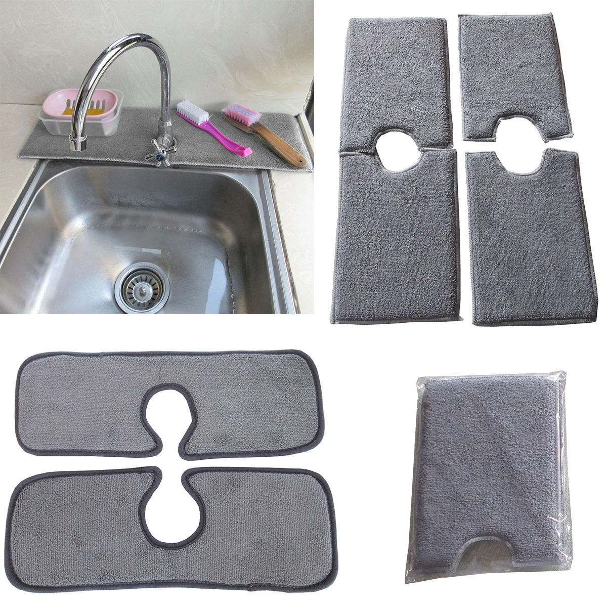 

4 PCS Kitchen Faucet Splash Pad Sink Faucet Guard Mat Sponge Drain Pad Countertop Protector for Bath Kitchen Gadgets