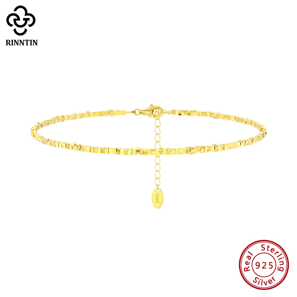 Rinntin 925 Sterling Silver Unique Nugget Chain Anklets for Women 14K Gold Plated Foot Bracelet Ankle Straps Jewelry SA57