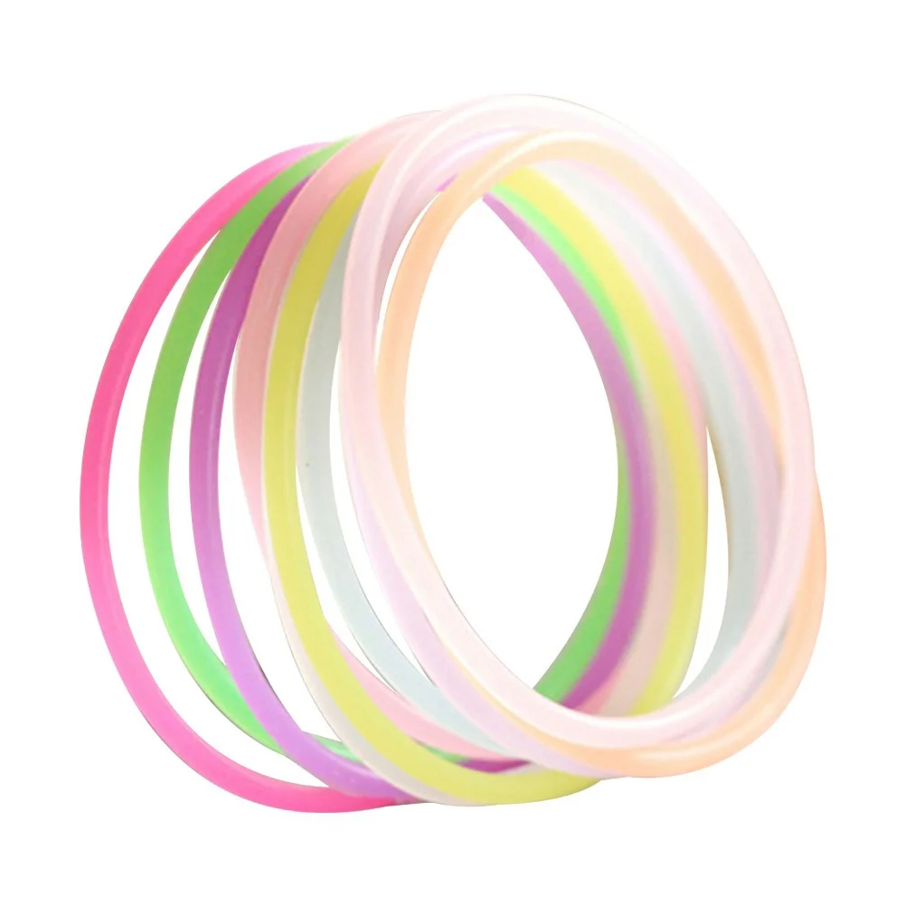 50 Uds. Pulseras de gelatina con brillo de neón Multicolor, barra luminosa de silicona duradera, recuerdos de fiesta, regalos para niños y adultos