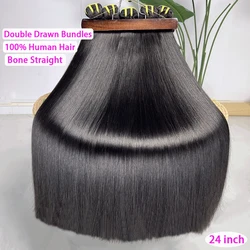 Super Double Drawn Bundles Bone Straight Human Hair Double Weft Unprocessed Raw Virgin Hair Weave Extensions #1B Natural Color