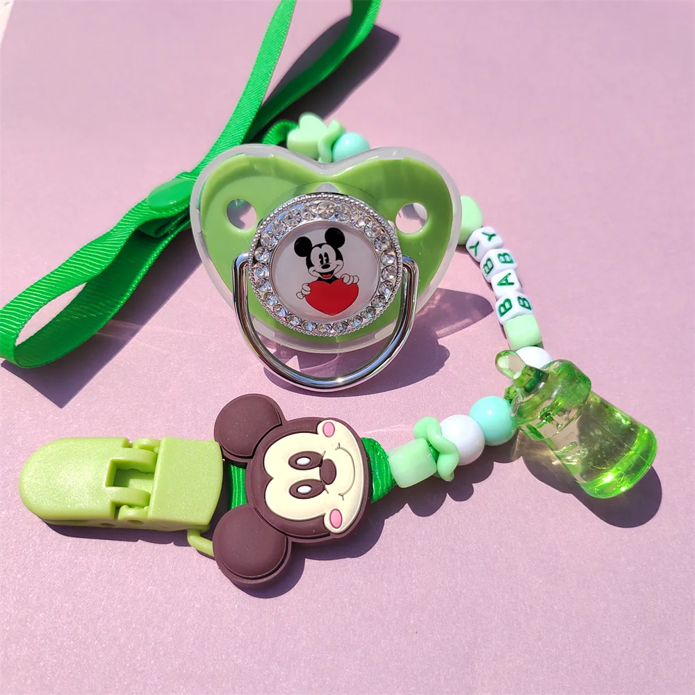 Mickey Mouse Reduce Pressure Green Keep Bite Pacifier with Personalized Clip for Nipple Help Baby Sleep Weaning Artifact Soother