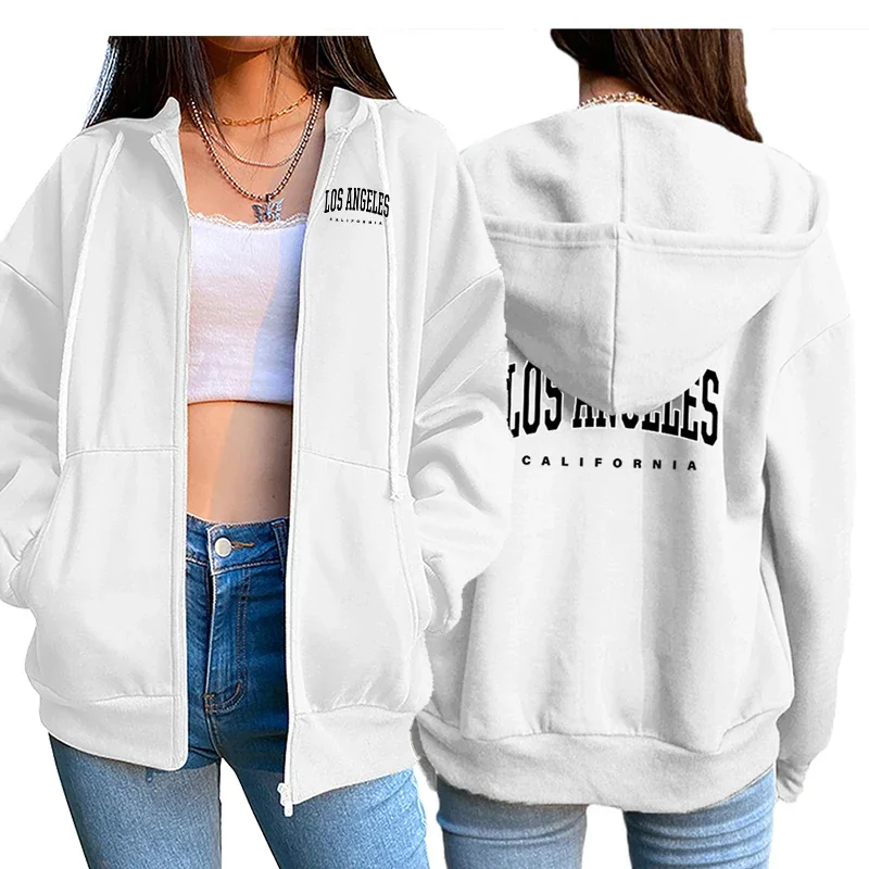 Womens Sweatshirt Printing Casual Versatile Coat Zipper Cardigan Fashion Hoodie Fitness Sport Jogging Lady Top Street Clothing