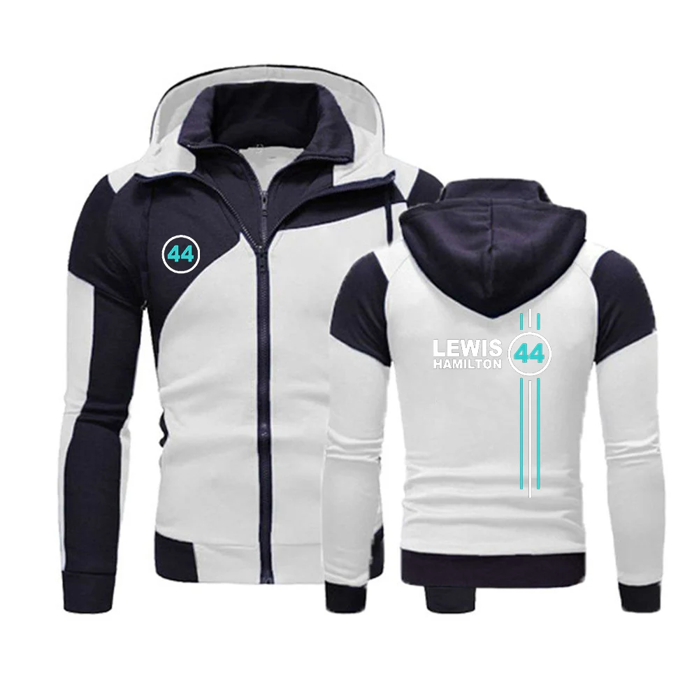 F1 driver lewis hamilton number 44 spring and autumn men's hooded casual fashion stitching comfortable hooded coat.