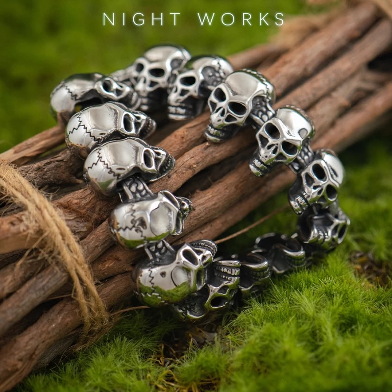 

HQ винтажные браслеты со скелетом для мужчин, титановая сталь, темный тонкий полирующий браслет в стиле панк, персонализированные ювелирные аксессуары
