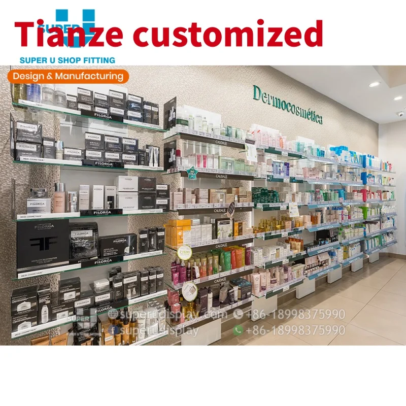 

(customized)Pharmacy Wood Showcase Glass Shelve Designs Medical Store Professional Medical Decoration 3D Design