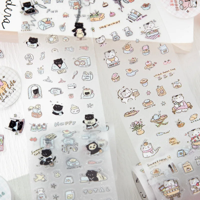 

Shimmering Cute Cartoon Washi Tape Kitten Life Diary Pattern Phone Case Decal Cute Scrapbooking Sticker for Journal Photocard