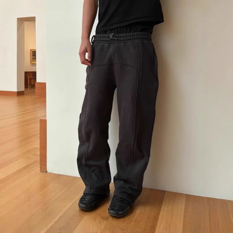 

Deeptown Black American Style Pants Hip-hop Drawstring Elastic Waist Sweatpants Baggy Solid Casual Harajuku Streetwear Trend
