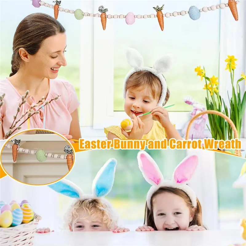 Easter Bunny Carrot Garland Fireplace Wall Hanging Decoration Decoration With Wooden Beads