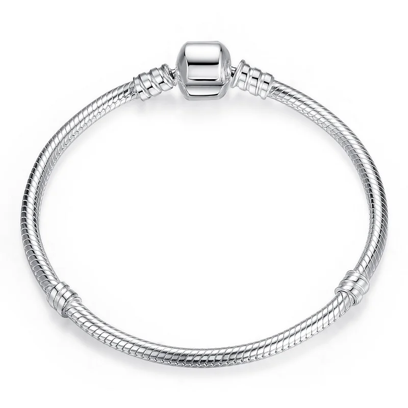 Klassisches 925 Sterling Silber DIY Charms Perlen Schlangenketten-Armreif & Armband für Damen Luxus-Schmuck 17-21CM