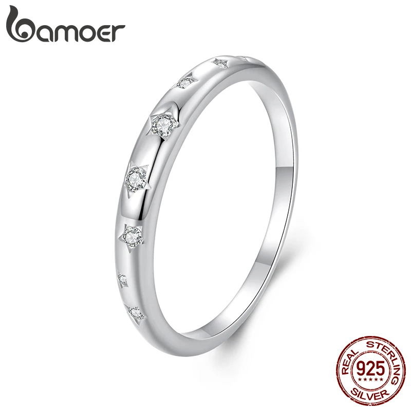 

BAMOER Authentic Original Fashion 100% Solid 925 Sterling Silver Star Finger Ring Forever Love Jewelry Valentine's Day Gift