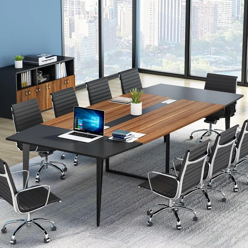 Tribesigns 8FT Conference Table, 94.48L x 47.24W x 29.52H Inches Boat Shaped Meeting Table with Rectangle Grommet,Modern Seminar