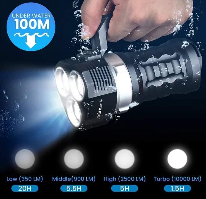 Sofirn SD01 Pro High Quality 10000LM Powerful Diving Light Waterproof Ip68 Underwater Torch with Magnetic Control Switch