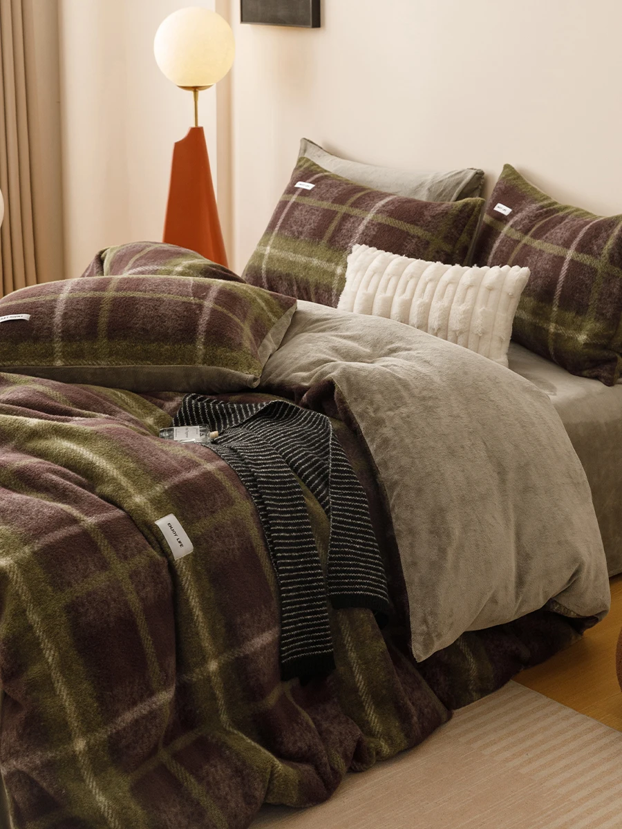 

Retro Forest een Thiened Camere Milk Velvet Four-Piece Bedding Set Double-Sided Coral Fce Duvet Cover Bed eet