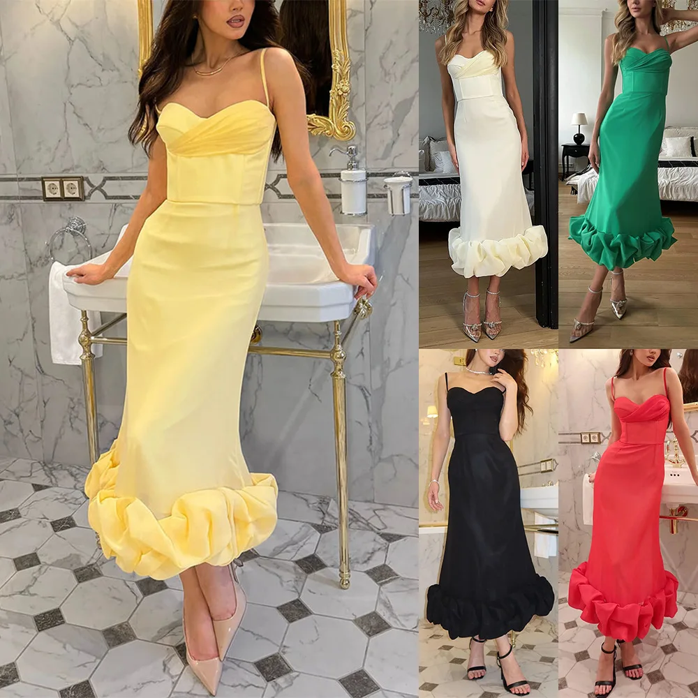 

New Sleeveless Spaghetti Strap Sweet Party Dress, Women Summer O Neck Casual Maxi Dress, Backless Patchwork Ladies Dress Vestido