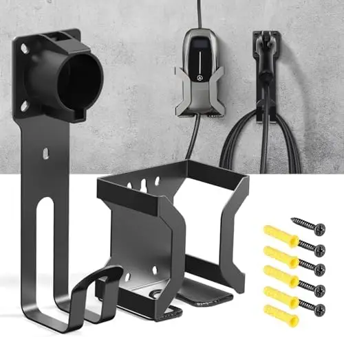 

BMZX J1772 EV Charger Holder – Wall Mount Kit for Electric Car Chargers – Stainless Steel Nozzle Dock & J-Hook