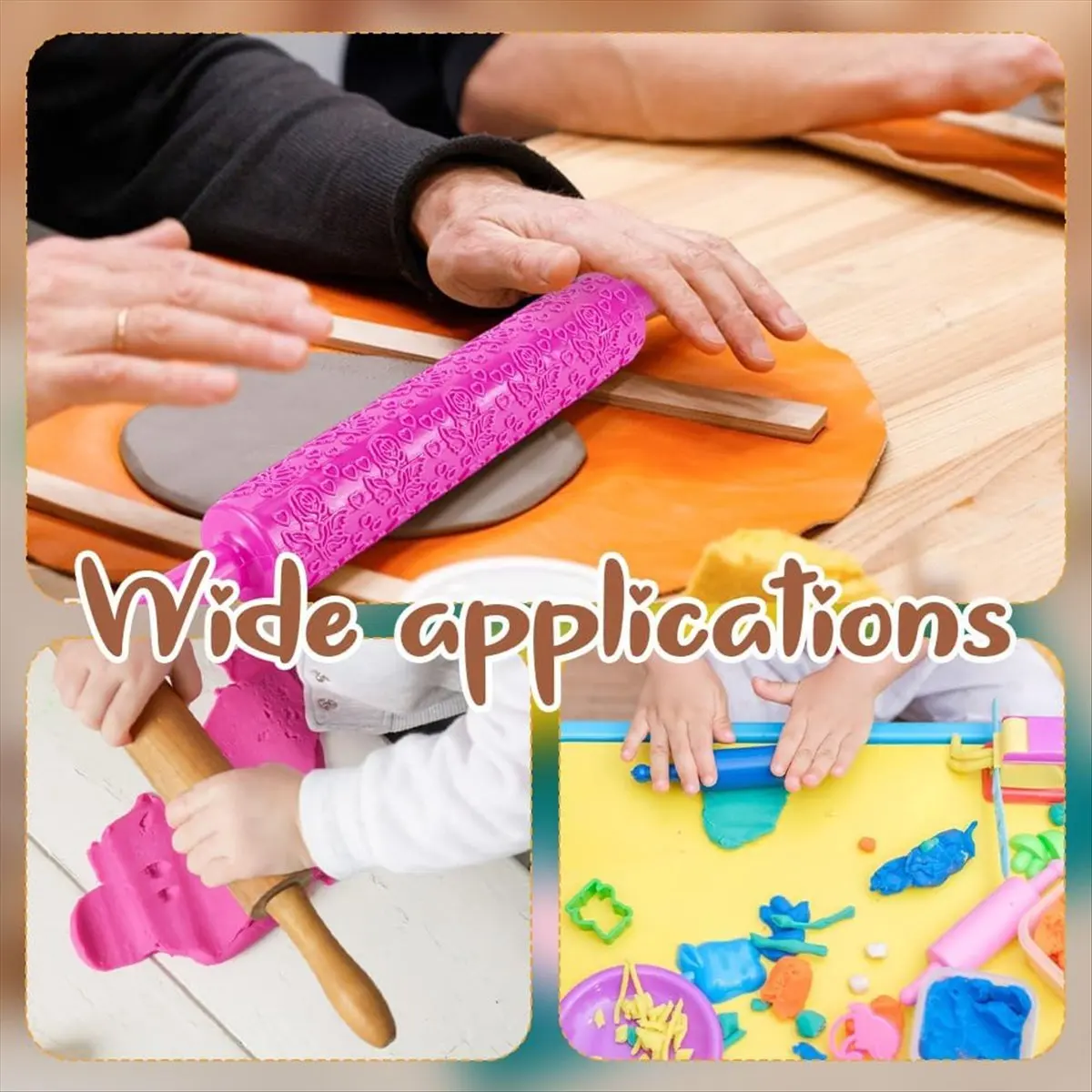 A75K 4Pcs Clay Modeling Pattern Rollers Kit 4 Colors Leather Texture Roller Plastic Rolling Pin Polymer Clay for DIY Handmade
