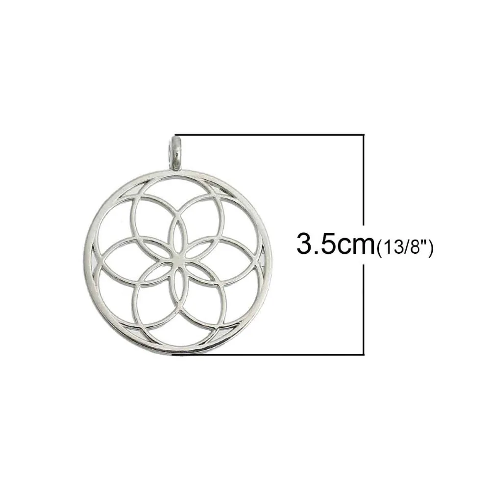 DoreenBeads Flower of Life Alloy Seed Of Life Pendants Round Gold Color Hollow Charms DIY Necklace Jewelry35mmx 30mm,5PCs