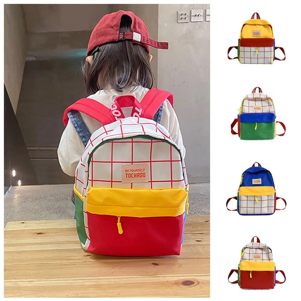 

Unique Book Bag Contrast Color Plaid Backpack Korean Style Nylon Children School Bag Large Capacity Cute Shoulder Bag Student