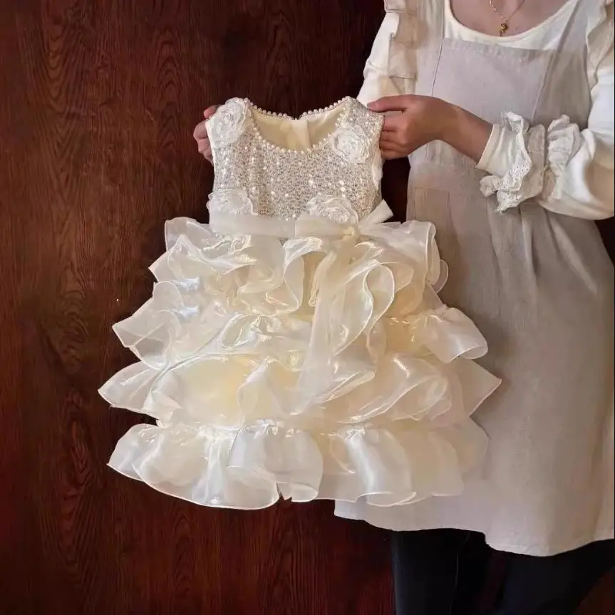Girl Summer New Princess Dress Kids Sequin Sleeveless Party Dress Baby Girl Birthday Show Vestidos Children Outfit