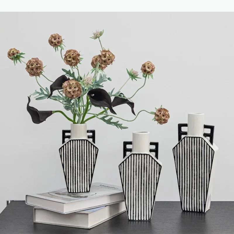 Checkered Pattern Geometric Ceramic Vase Table Decoration Flower Arrangement Flowers Vases Room Aesthetic Decor