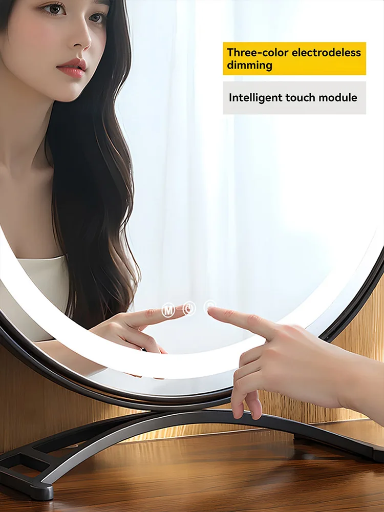 Miroir de maquillage rond, angle réglable, lumière LED de bureau, bureau de dortoir, miroir célèbre sur Internet pour la maison