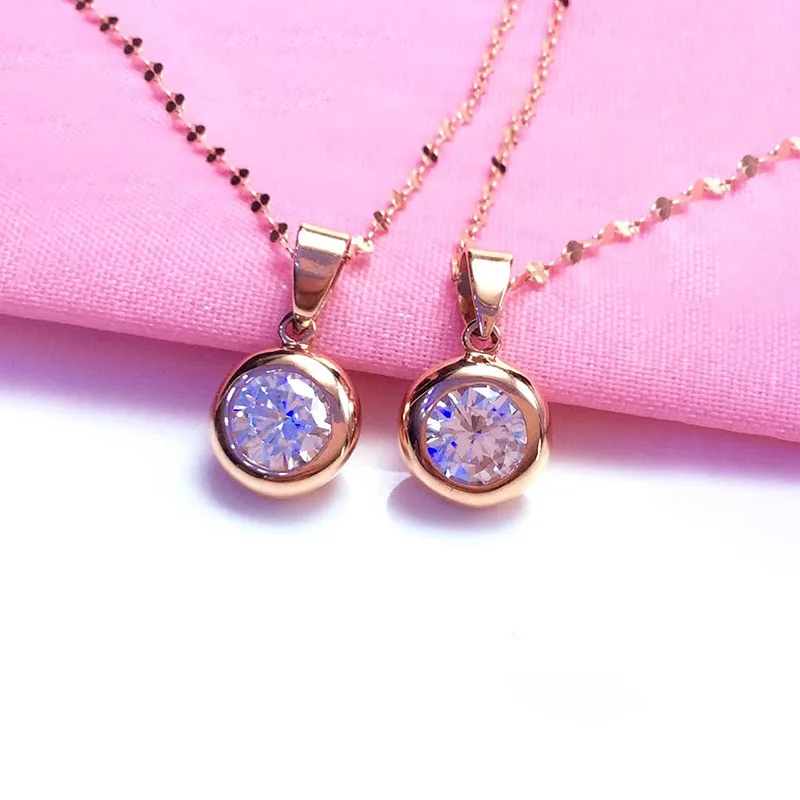 585 Purple Gold Shining Gemstone Round Pendant Plated 14K Rose Gold glossy Simple necklaces chain collar Banquet jewellery women