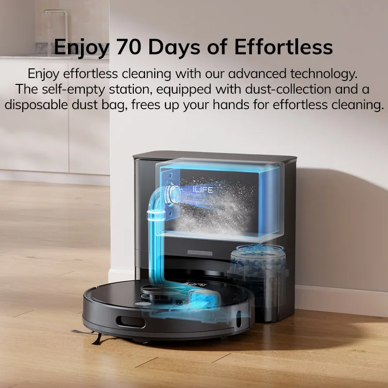 Aspiradora Robótica ILIFE T20s Ultra con Estación de Autovaciado, Succión de 10000 Pa, Batería de 4600 mAh, Tiempo de Funcionamiento Máximo de 300 Minutos 4