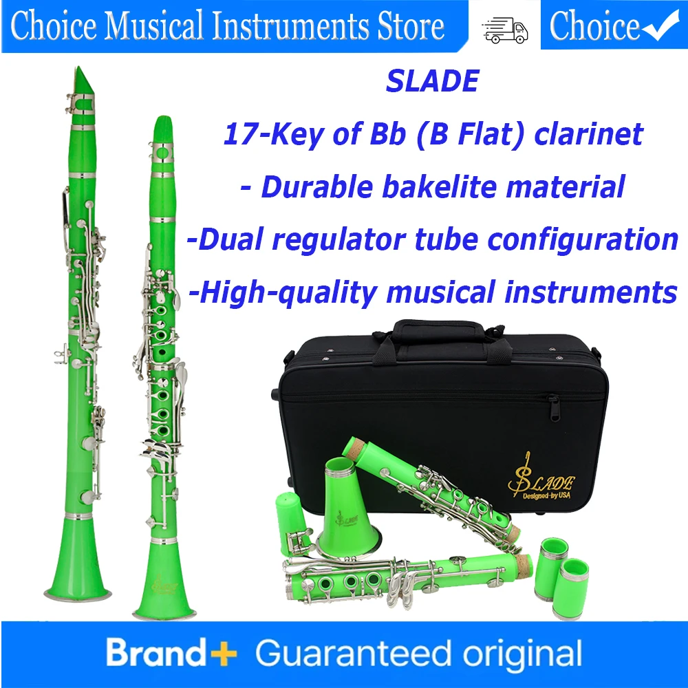 

Кларнет SLADE 17 клавиш, си-бемоль, из бакелита, деревянный, профессиональный духовой инструмент, с коробкой и трости, музыкальные инструменты и аксессуары
