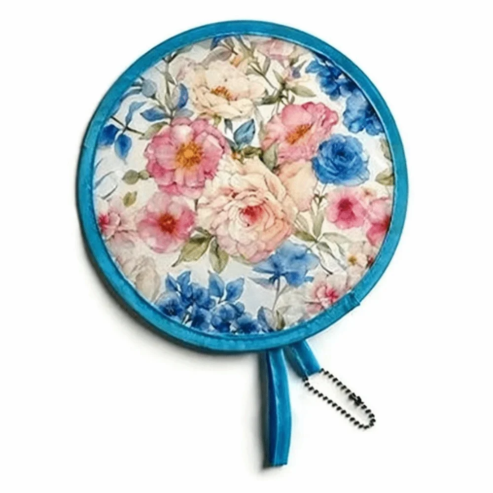 Hand Fan Japanese Style Folding Fan Flower Pattern Round Collapsible Fan With Pocket Portable Fan Photography Prop