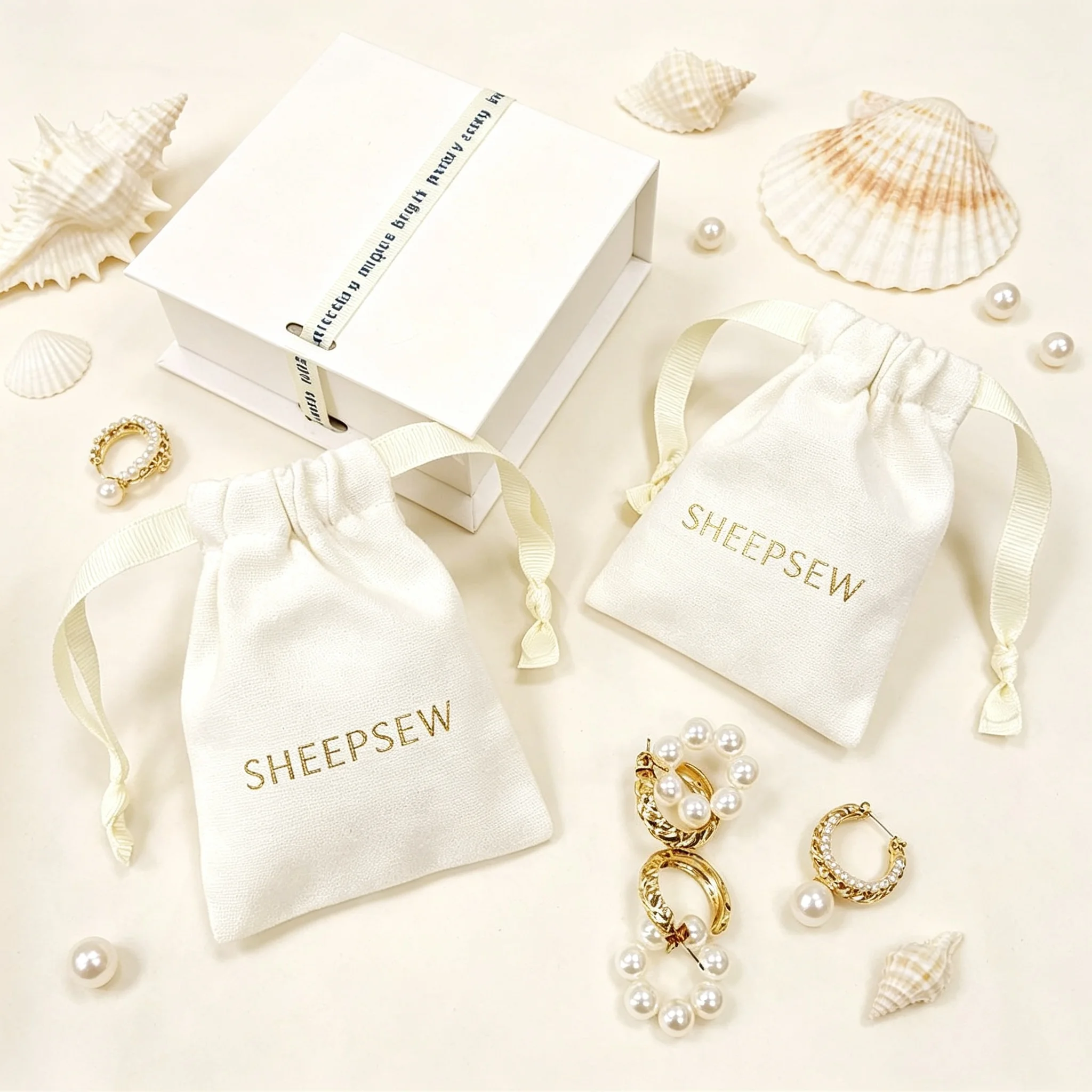 SheepSew Elegant Soft Suede Microfiber Jewelry Pouch Custom Gold Deboss Logo Leather Texture Storage Bag For Dainty Earrings Pea