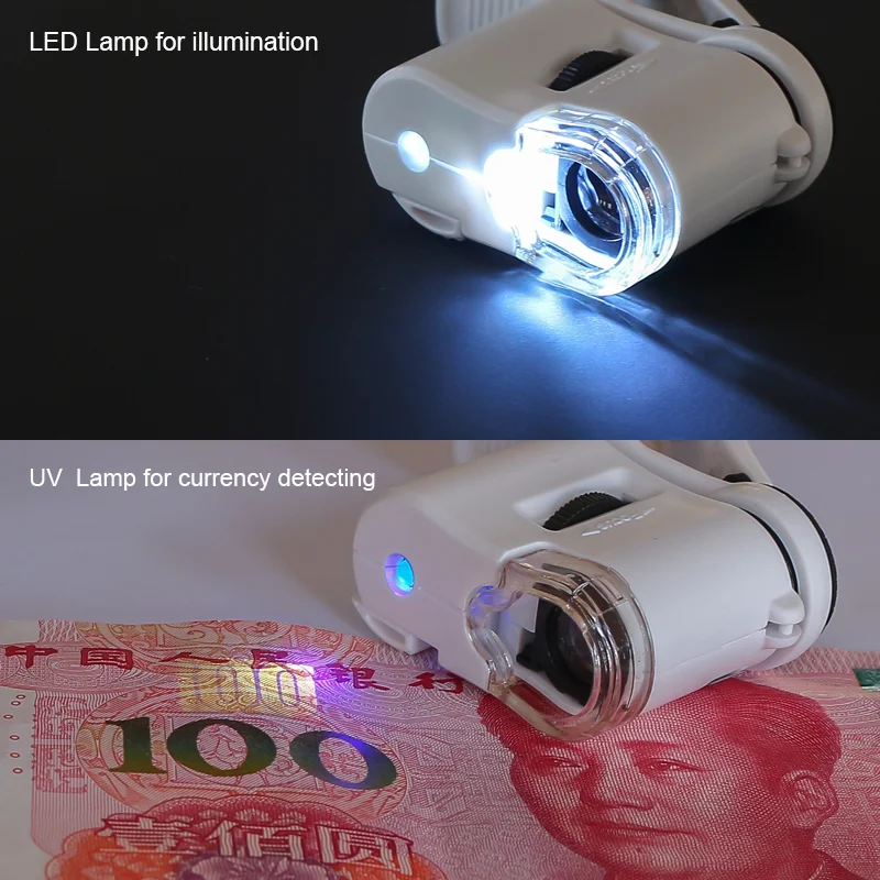 Mobile Phone Clip LED Money Detector 60 Times Light Photo Magnifying Glass Portable Antique Jewelry Optical Microscope