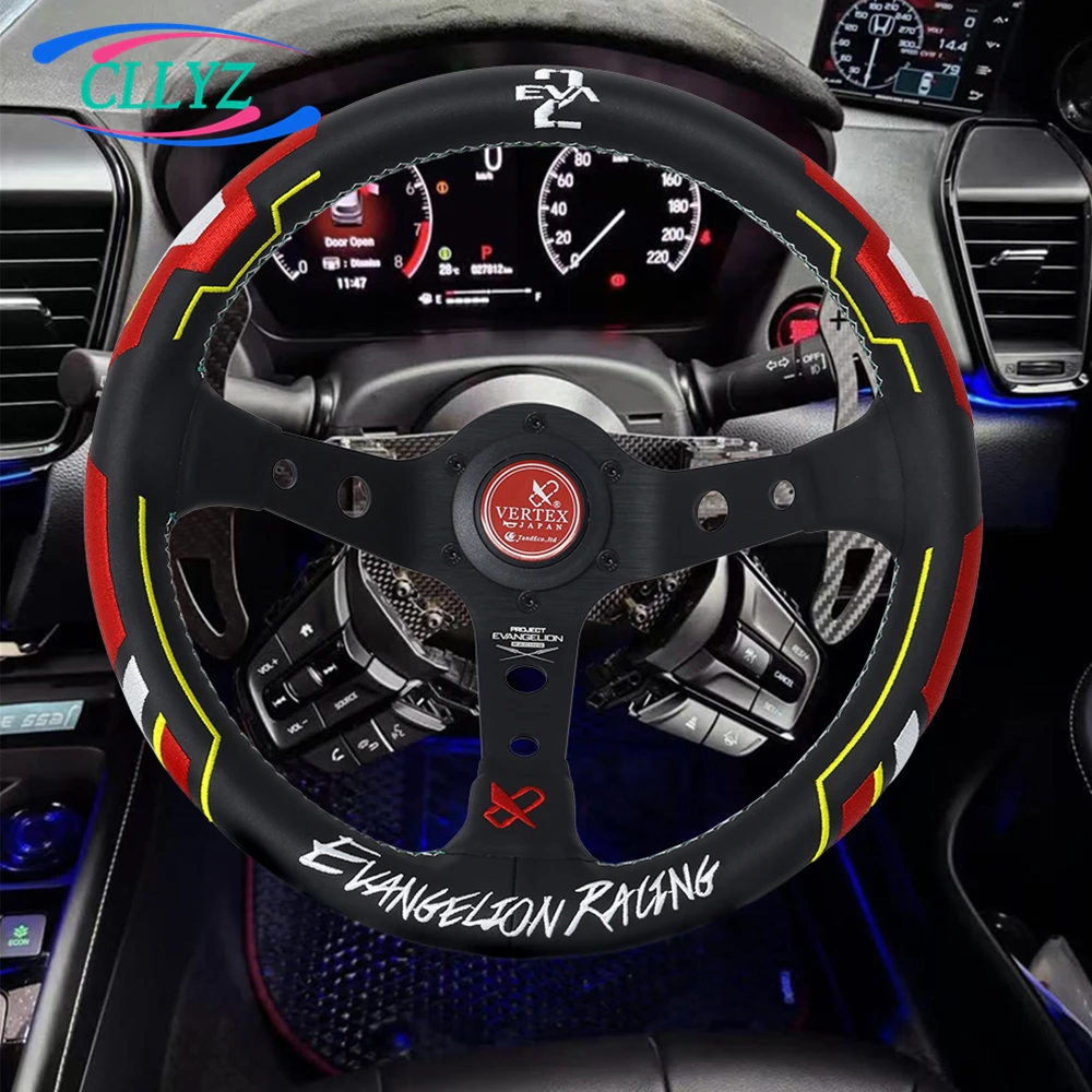 Universal 12.5inch 320mm JDM VERTEX Racing Steering Wheel Real Leather Embroidery for Karting Sports Car Auto Accessories