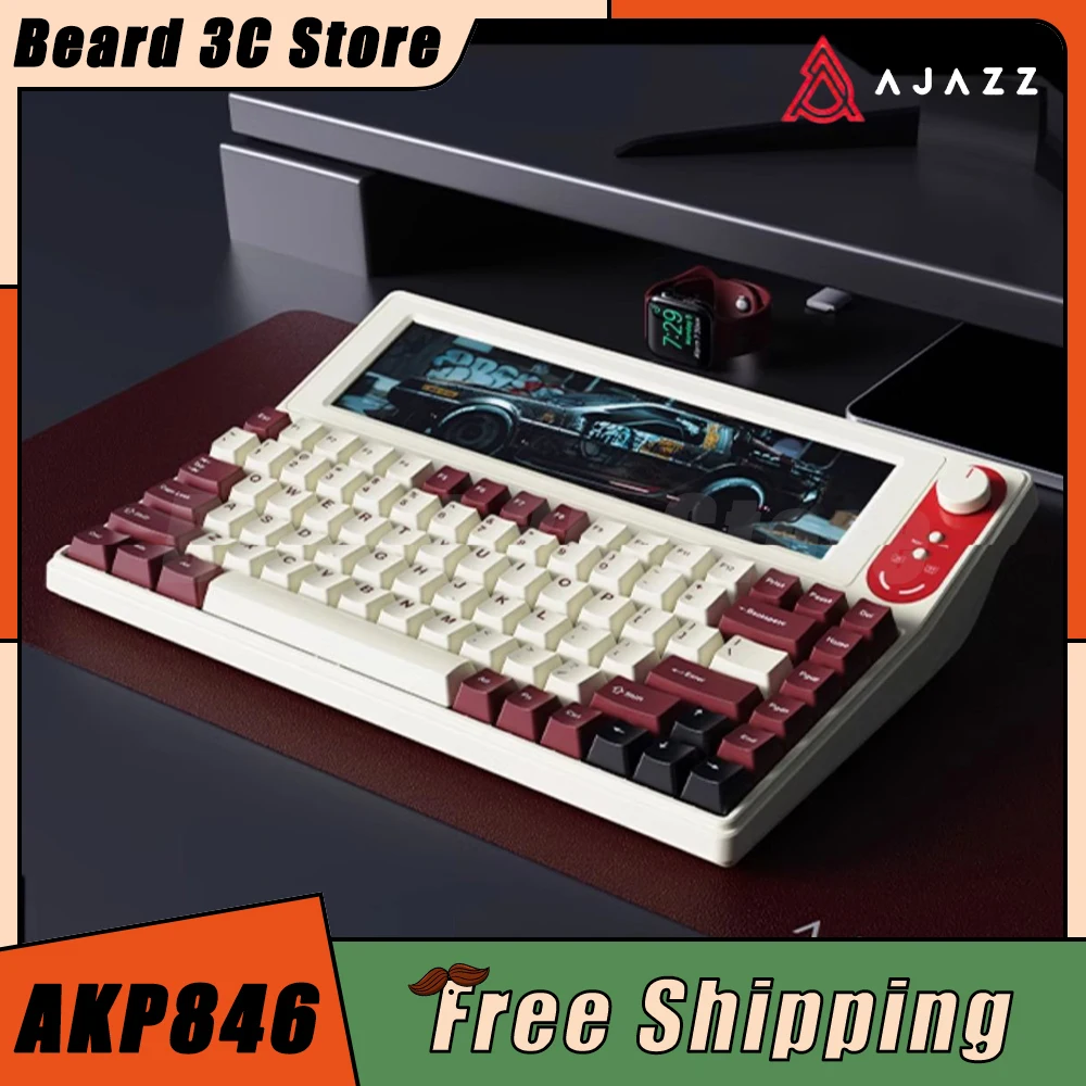 Ajazz AKP846 Mechanical Keyboard 84Keys RGB Wired Keyboard 10.1 LCD Screen Programming Custom Gaming Keyboard for PC Gamer