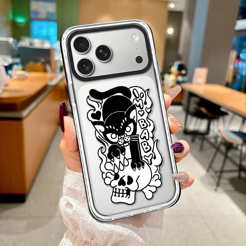 Graffiti Leopard Skeleton White Border Magnetic Phone Case Cover for IPhone 13 14 15 16 17 Pro Max Case for IPhone Air