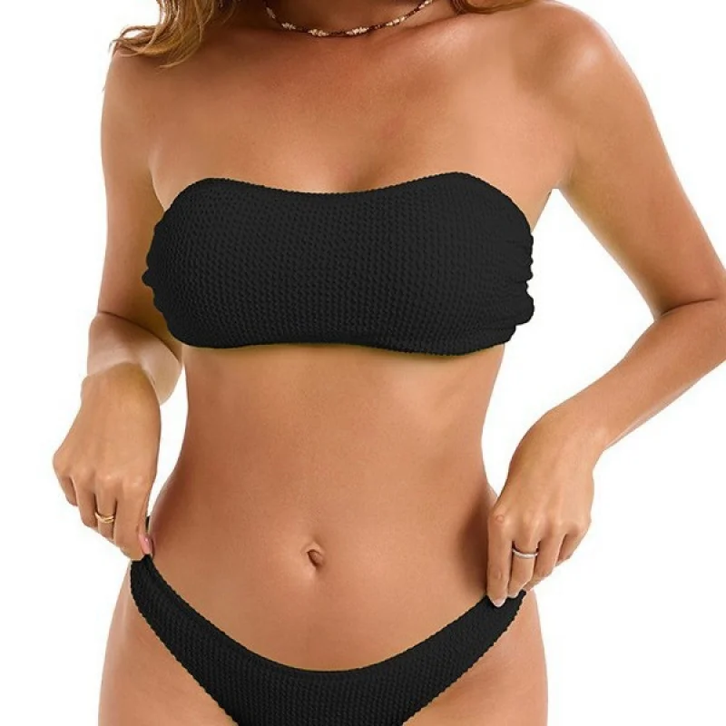 

New model bikini for women, two-piece swimsuit in solid color snake print fabric, multi-color strapless swimsuit wholesaleW25050