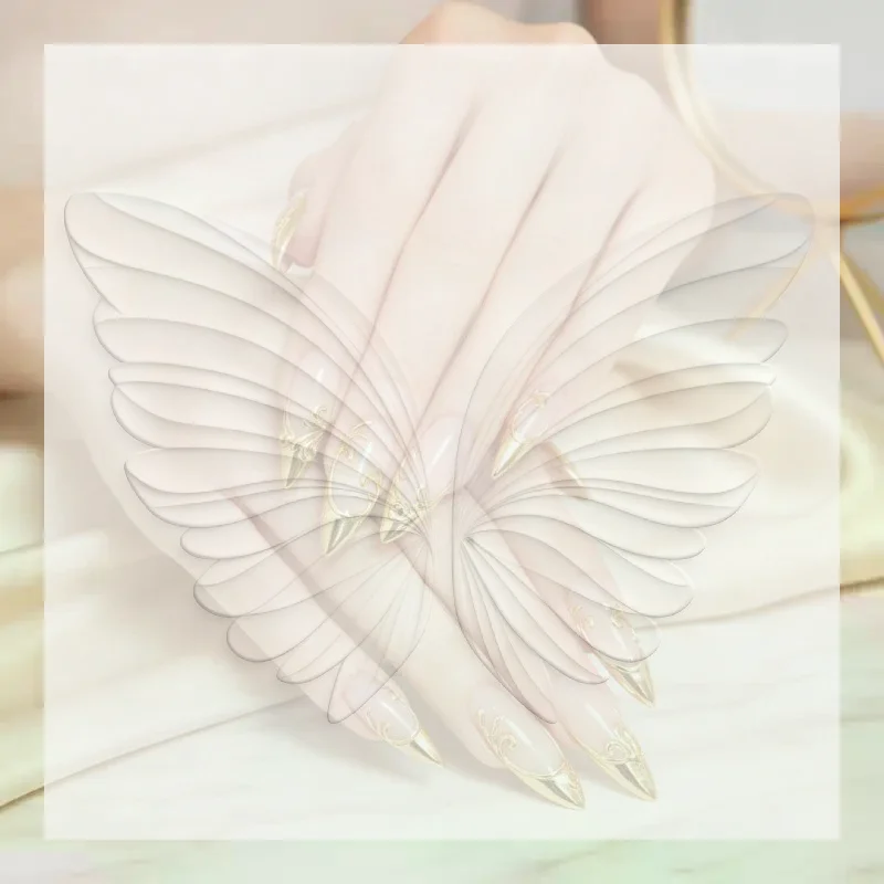 Non-Toxic Fake Nails 24Pcs Medium Long Square Nude Golden Gilding Flora Pattern Skin Friendly Nails for Sensitive Skin