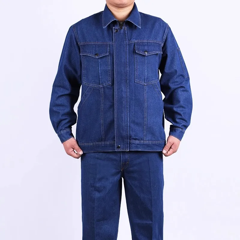 Thickened Wear-Resistant Cowboy Workwear Set All Cotton Anti-Scald Labor Protection Suit for Welding Factory Workshop
