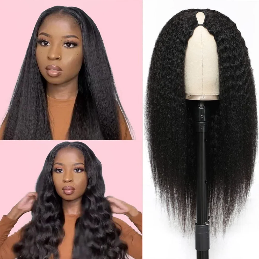Kinky Straight V Part Wigs Human Hair No Sew In Brazilian Remy Upgrade U Part Wig Clip In Half Wigs For Women None Lace Wig