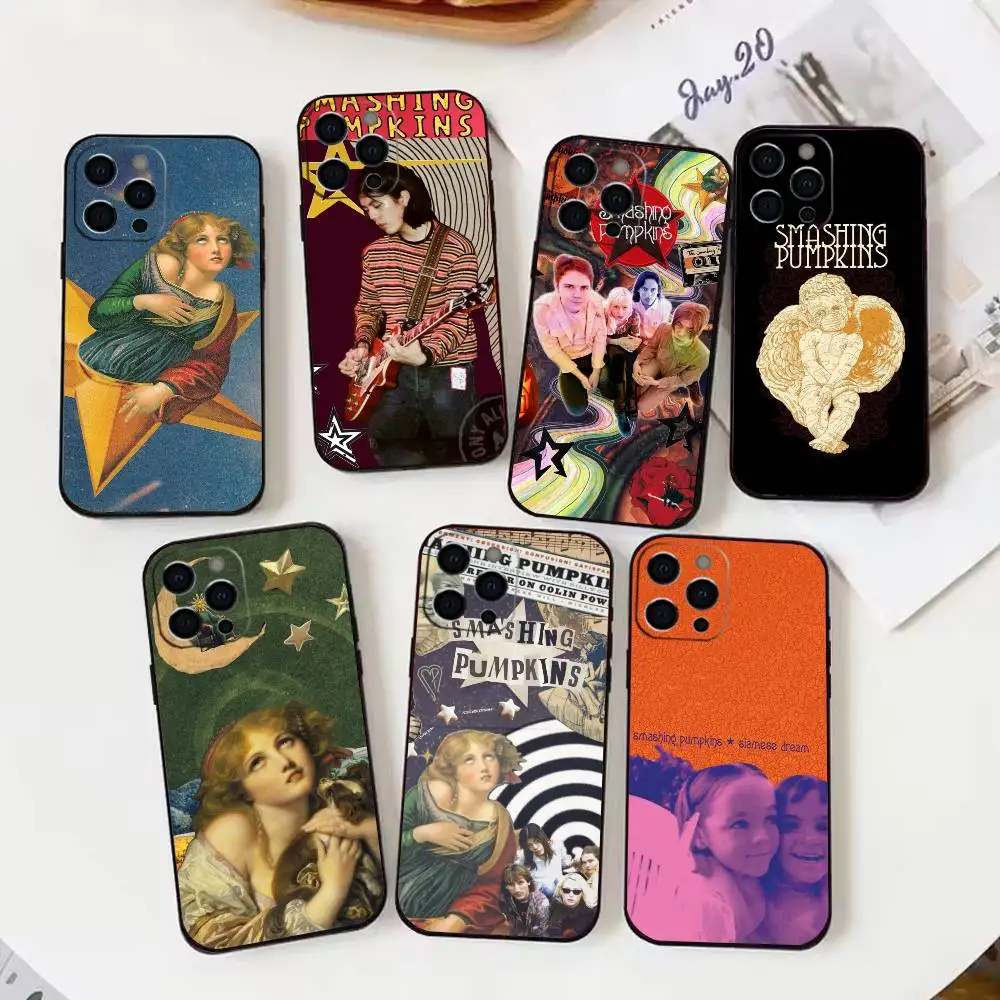 

The S-Smashing Pumpkins Phone Case For iPhone17,16,15,14,13,12 Plus,Max Soft Silicone Black Cover