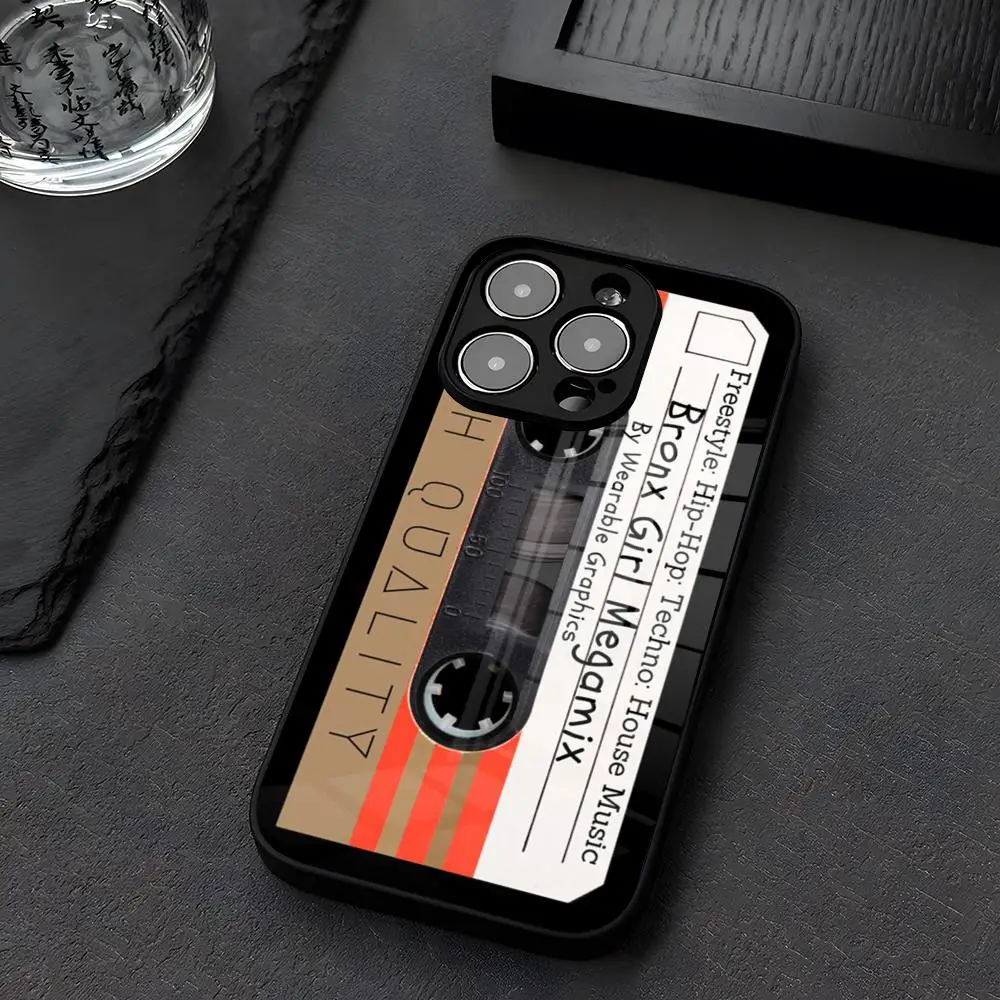 Radio Cassette Phone Case Glass For iPhone 12 15 14 13 11 Pro XS Max Plus Mini X XR 8 7 6s SE2020 Tempered Coque