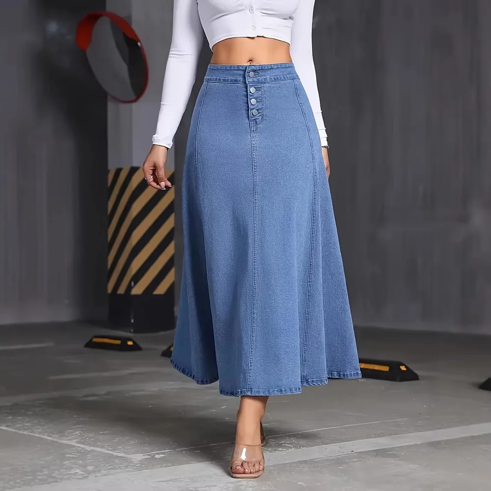 Women's Denim Skirt Pure Color Button Hemline Half-length Skirt Loose Fit Spring Season Fashion Trend from China
