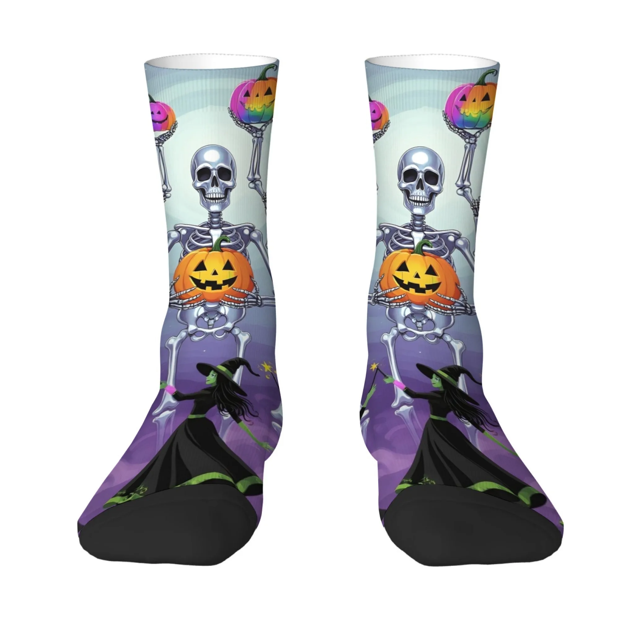 Fun Halloween Skull and Pumpkin Print Socks Quirky Hip-hop Street  Socks Festive and Comfortable Non-slip and Soft Socks