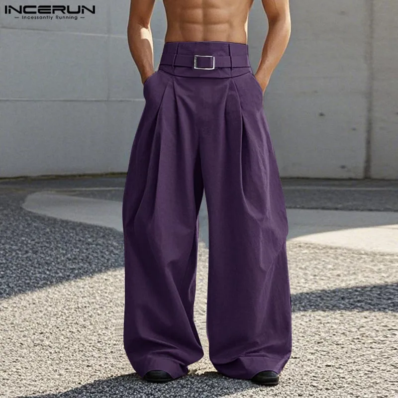 INCERUN 2025 American Style Trousers Fashion Men Deconstruct High Waisted Pants Casual Streetwear Loose Wide Leg Pantalons S-5XL