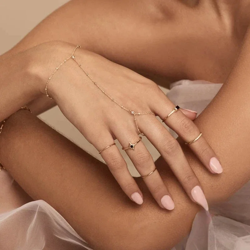 Trumium 925 Sterling Silver Rectangle Geometric Black Zircon Inlaid Rings for Women Plated18K Gold Women's Fashion Simple Ring - Image 2