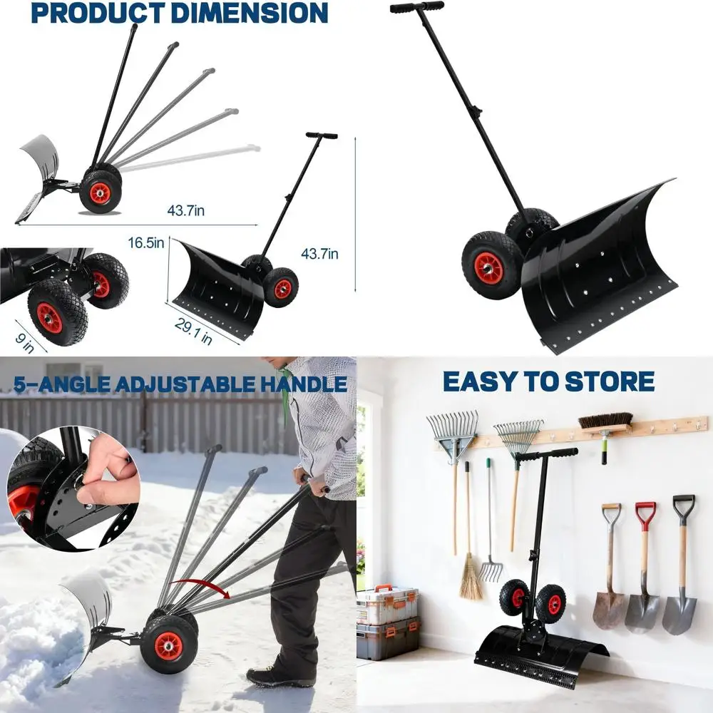 

Large 29 Wheeled Snow Shovel with Adjustable Handle and Pivoting Chute for Driveway, Sidewalks, Barn, and Skating Rink