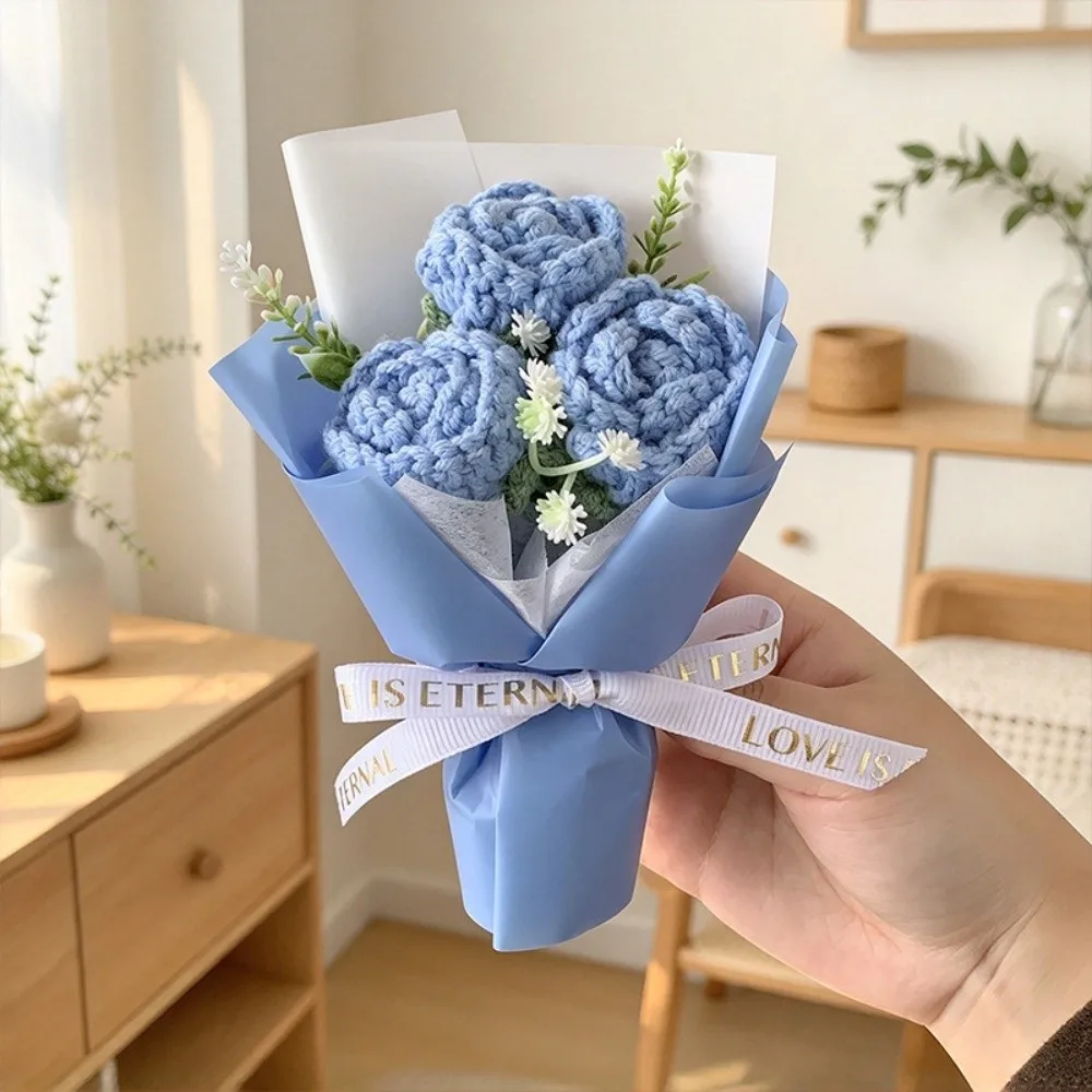 Fake Flowers Crochet Flowers Knitted Flower Hand Woven Artificial Flower Potted Plant Funny Romantic Artifiical Folwer Bouquet
