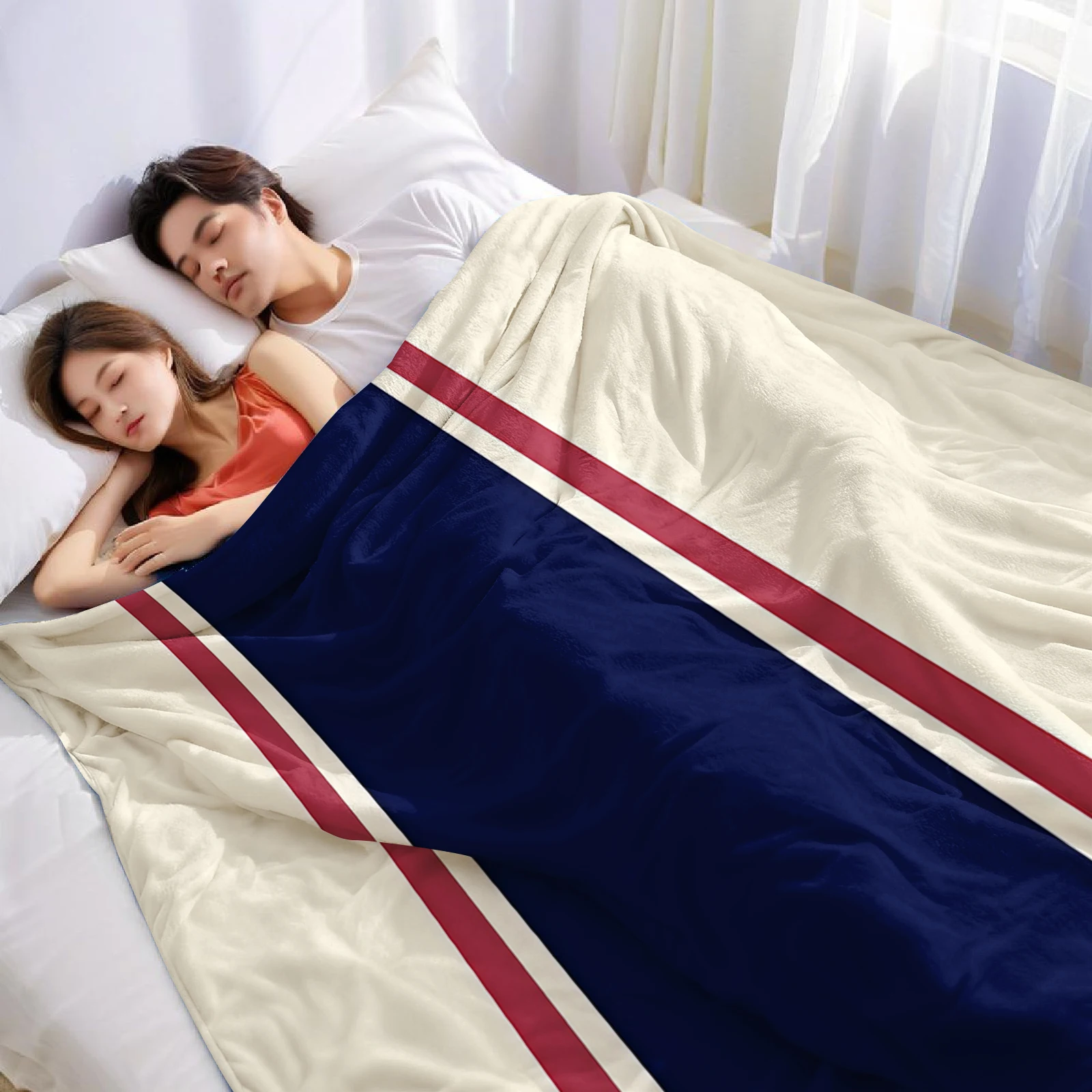 Retro Preppy Stripes Christmas Fleece Throw Blanket Soft Warm Cozy Xmas Home Decor for Bed Sofa Couch Holiday Present