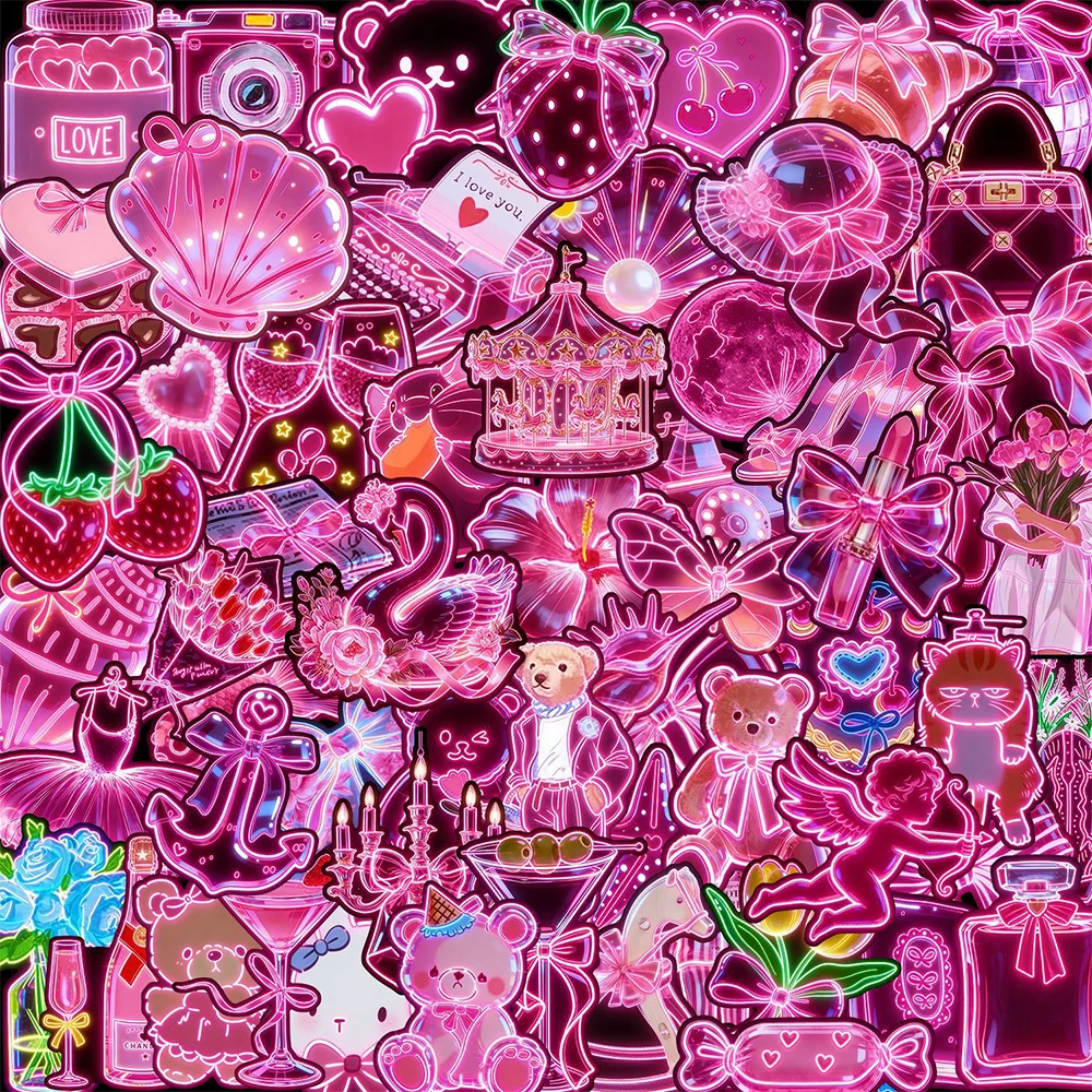10/30/60 Stück neonfarbene rosa Cartoon-Aufkleber, ästhetisch, wasserfest, Graffiti, Scrapbooking, Telefon, Laptop, niedliche DIY-Aufkleberpackungen